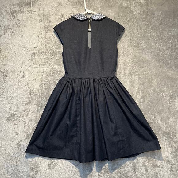 Kate Spade Kimberly Peter Pan Rhinestone Crystal Collar Denim Dress Sz 0 Elegant - Picture 6 of 8